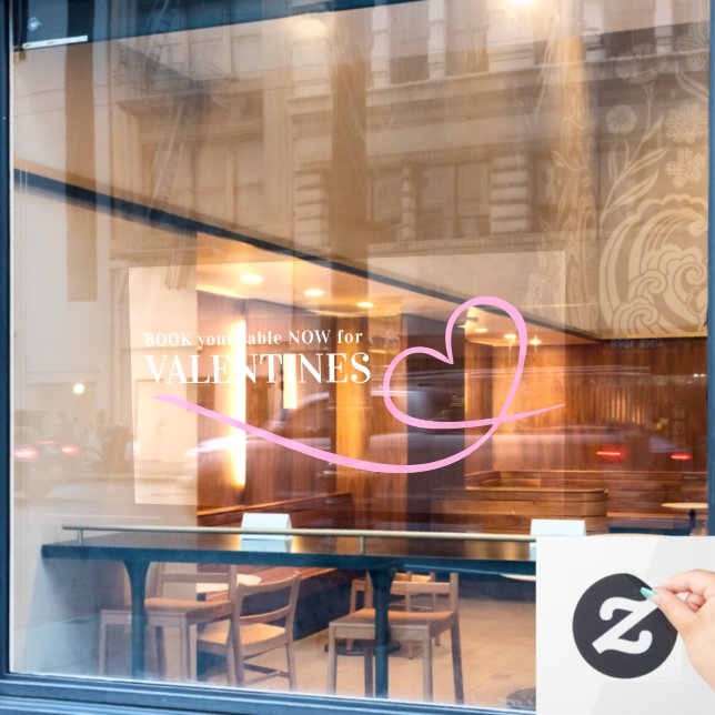 Book your table valentines pink heart custom text (Cafe Window)