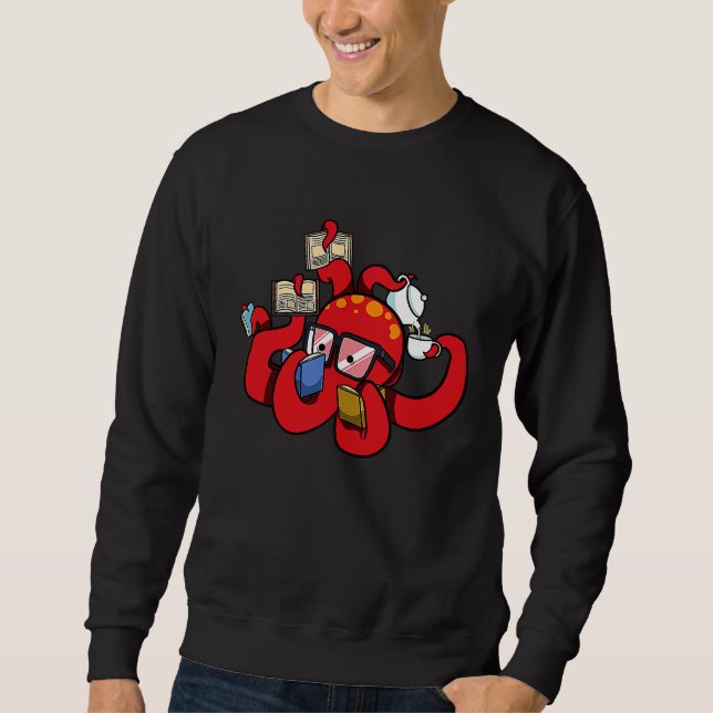 Bookaholic Librarian Reading Octopus Coffee And Bo Sweatshirt (Front)