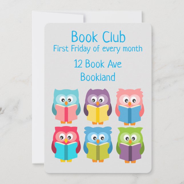 Bookclub owls group book session invitation (Front)