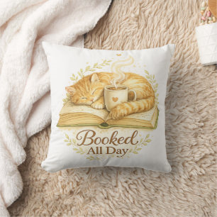 Booked All Day Cosy Cat Reading Watercolor Cushion
