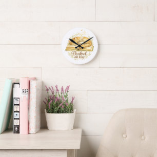 Booked All Day Cosy Cat Reading Watercolor Round Clock