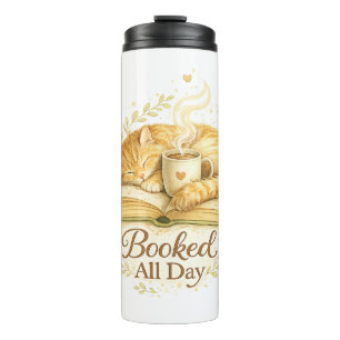 Booked All Day   Cosy Cat Reading Watercolor  Thermal Tumbler