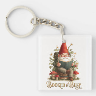 Booked and Busy Reading Gnome Key Ring