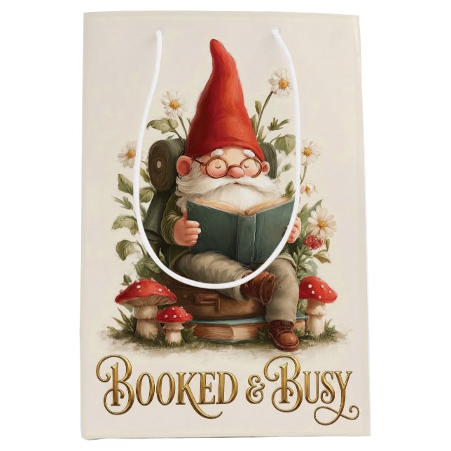 Booked and Busy Reading Gnome Medium Gift Bag (Front)