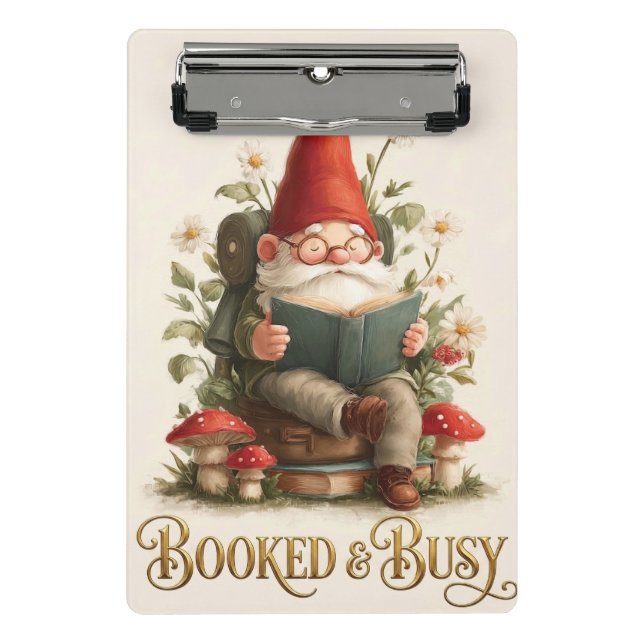 Booked and Busy Reading Gnome Mini Clipboard (Front)
