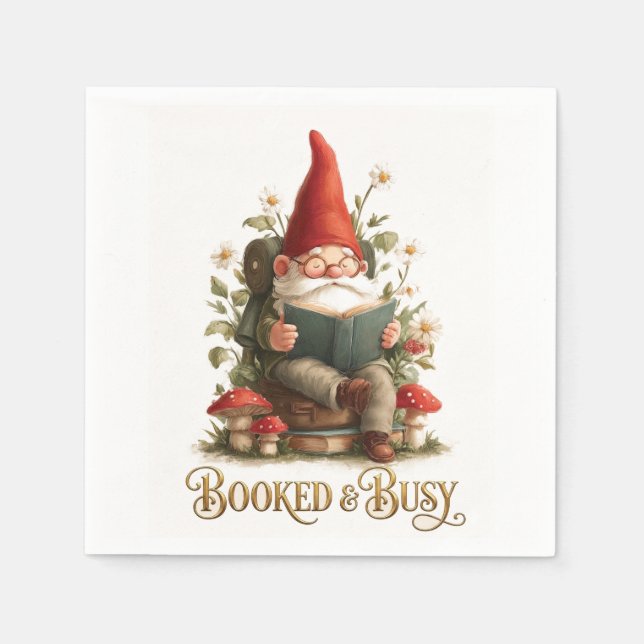 Booked and Busy Reading Gnome Napkin (Front)