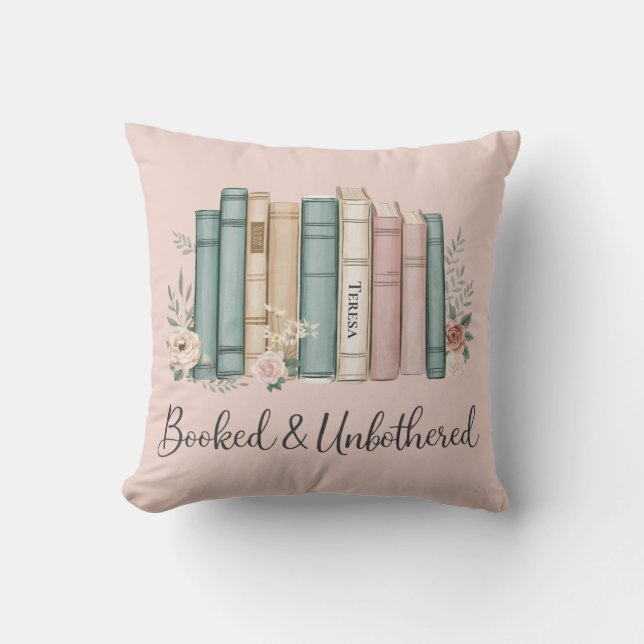 Booked and Unbothered Cozy Reading Nook Book Lover Cushion (Front)