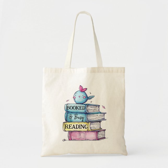 Booked & Busy Reading Tote Bag | Funny Introvert  (Front)
