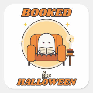 Booked for Halloween: Reading Ghost Square Sticker