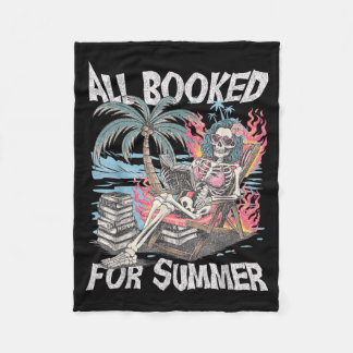 Booked for Summer Funny Skeleton Beach Reading Fleece Blanket