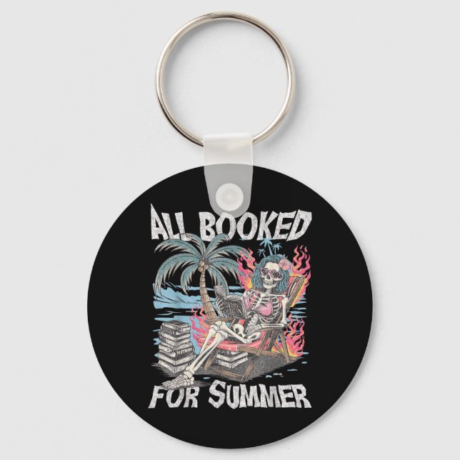 Booked for Summer Funny Skeleton Beach Reading Key Ring (Front)