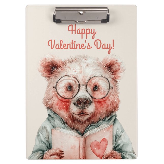 Bookish Bear Valentine`s Day Clipboard (Front)