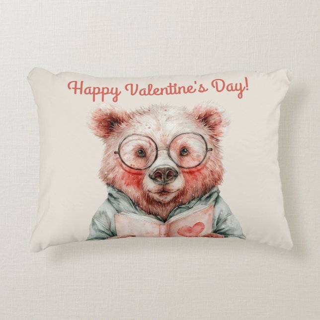 Bookish Bear Valentine`s Day Decorative Cushion (Front)