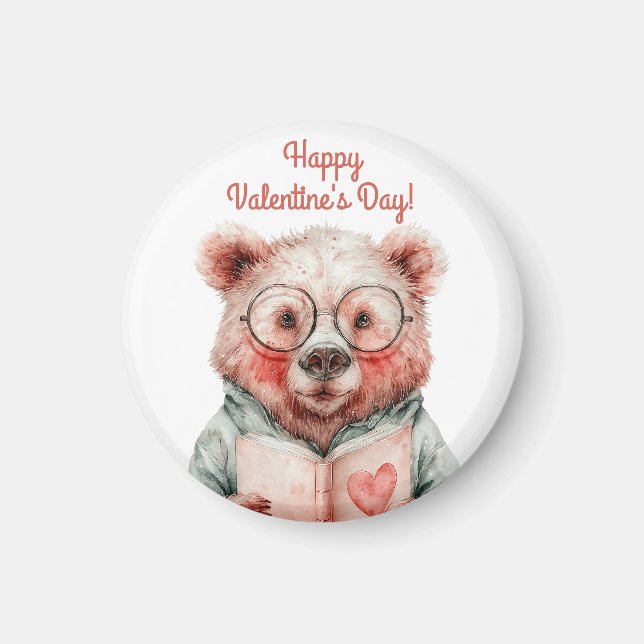 Bookish Bear Valentine`s Day Water Bottle Magnet (Front)