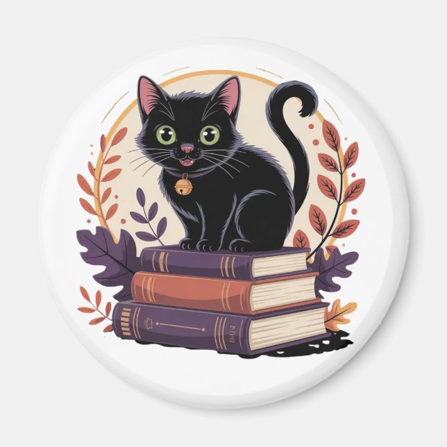Bookish Black Cat – Kids' Magnet (Front)