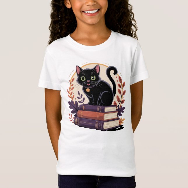 Bookish Black Cat – Kids' T-Shirt (Front)