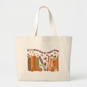 Bookish book Lovers, OrangePumpkin and Fall Leaves Large Tote Bag