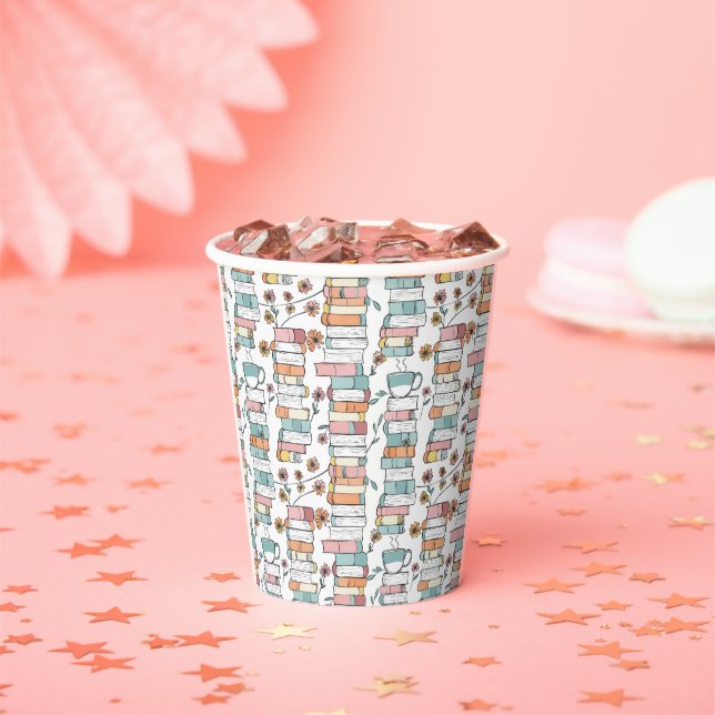 Bookish Books Pastel Pink Coffee Mug Paper Cups (Insitu)
