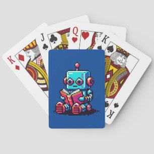 Bookish Bot: Quirky 8-Bit Robot Reading a Book Playing Cards