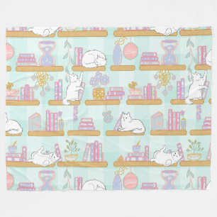 Bookish Cat Gift Green Pastel Fleece Blanket