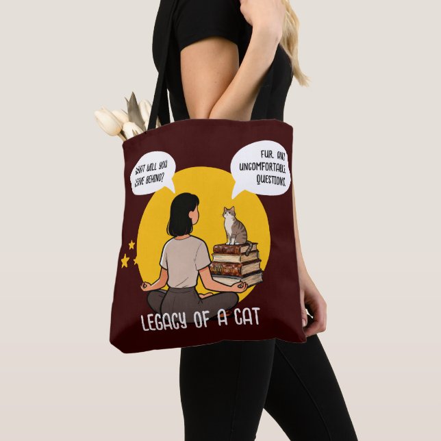 Bookish Cat Lover Intellectual Humor Quote Art Tote Bag (Close Up)