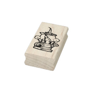 Bookish Cat Witch Rubber Stamp