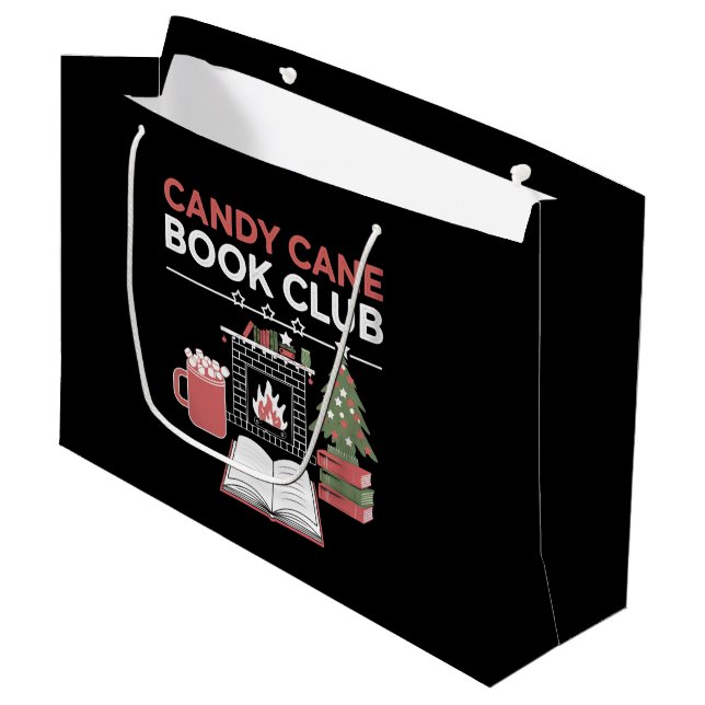 Bookish Christmas Candy Cane Book Club Bookish  Large Gift Bag (Front Angled)