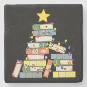 Bookish Christmas Tree I Stone Coaster