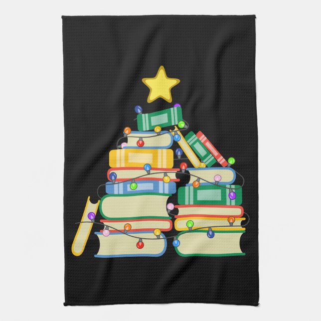 Bookish Christmas Tree II Tea Towel (Vertical)
