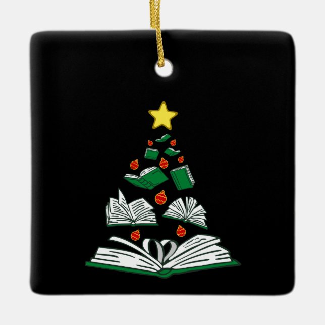 Bookish Christmas Tree III Ceramic Ornament (Front)