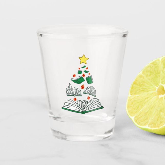 Bookish Christmas Tree III Shot Glass (Front)