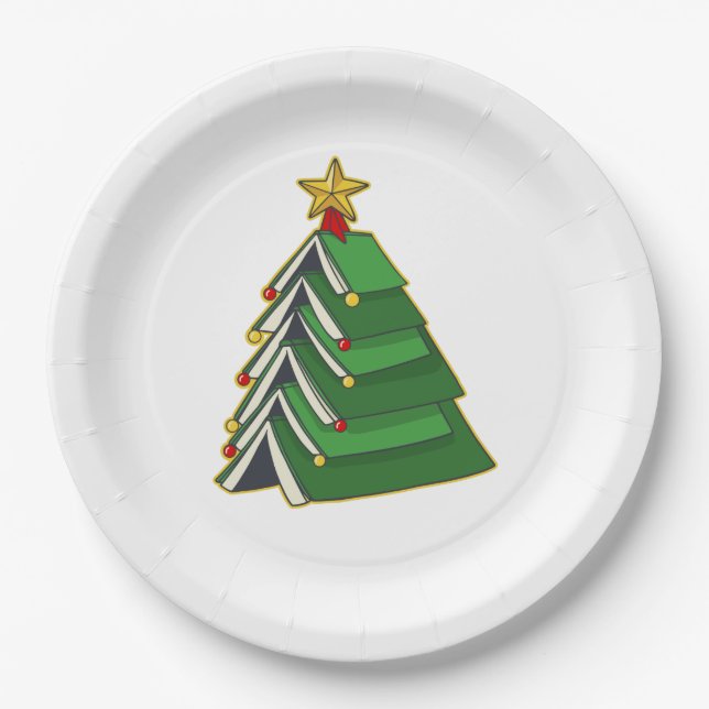 Bookish Christmas Tree IV Paper Plate (Front)