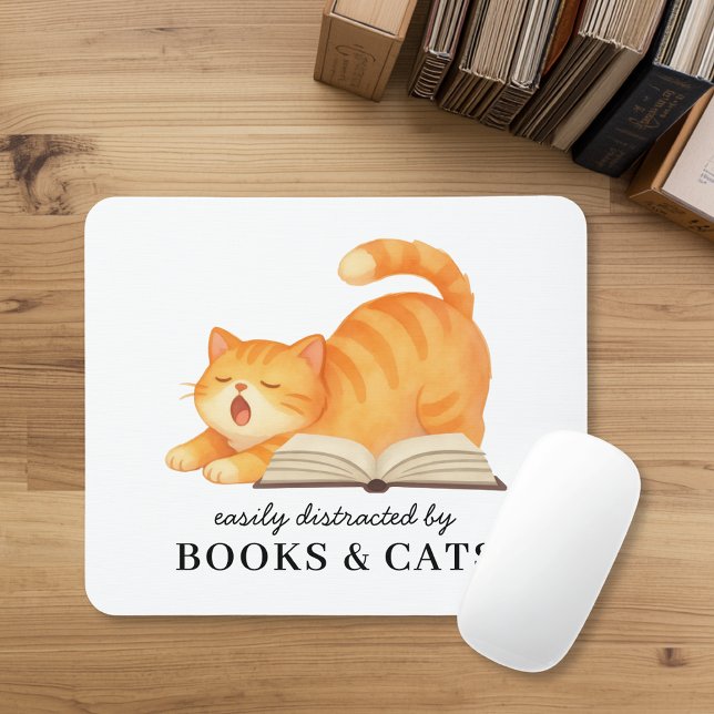Bookish Ginger Cat Funny Book Lover Saying Mouse Pad (Creator Uploaded)