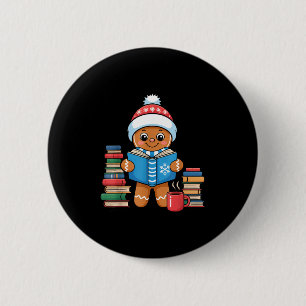 Bookish Gingerbread Reading Books Christmas Pajama 6 Cm Round Badge