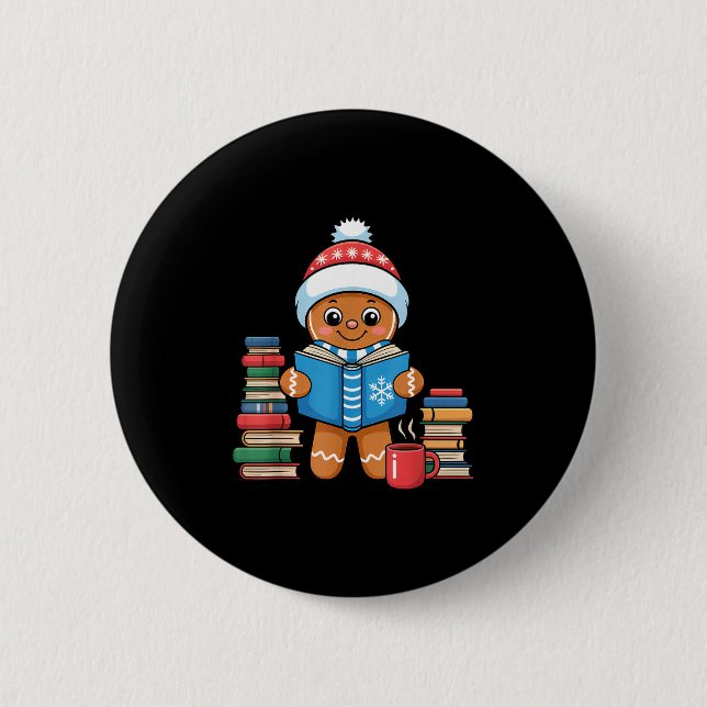 Bookish Gingerbread Reading Books Christmas Pajama 6 Cm Round Badge (Front)