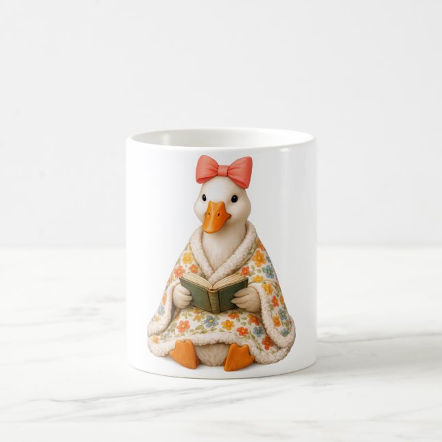 Bookish Goose Blanket —Silly Goose with Bow & Book Coffee Mug (Center)