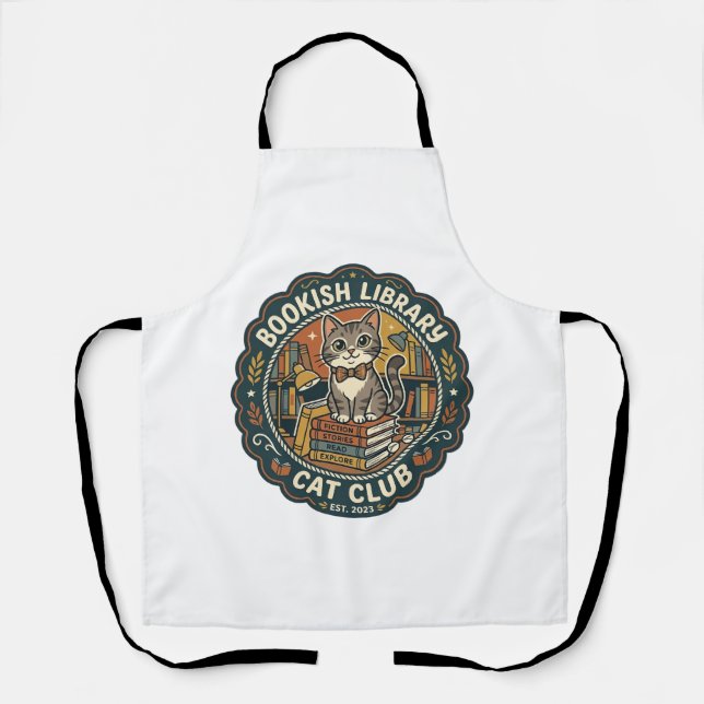 Bookish Library Cat POD Vector Art - Bookish Libra Apron (Front)