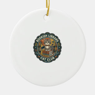 Bookish Library Cat POD Vector Art - Bookish Libra Ceramic Tree Decoration