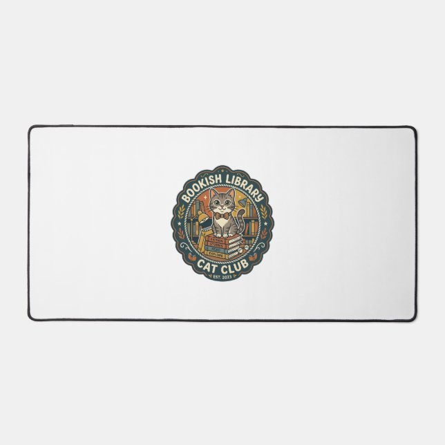Bookish Library Cat POD Vector Art - Bookish Libra Desk Mat (Front)
