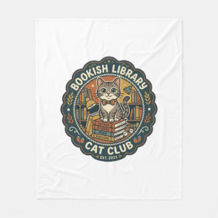 Bookish Library Cat POD Vector Art - Bookish Libra Fleece Blanket