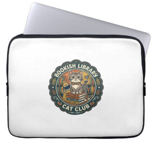 Bookish Library Cat POD Vector Art - Bookish Libra Laptop Sleeve