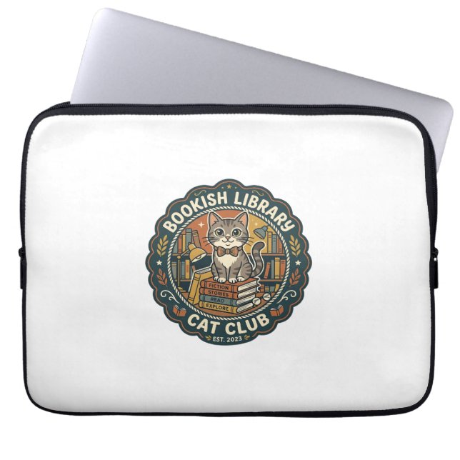 Bookish Library Cat POD Vector Art - Bookish Libra Laptop Sleeve (Front)
