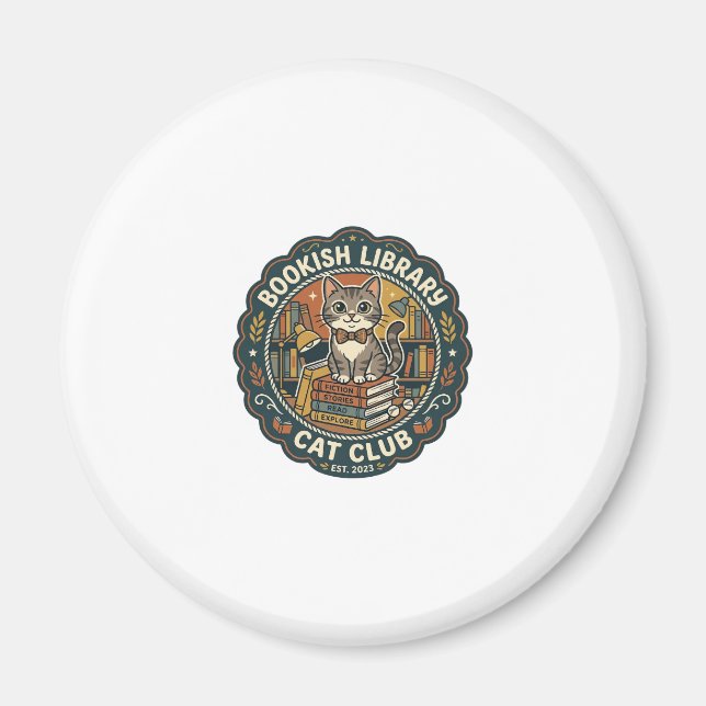 Bookish Library Cat POD Vector Art - Bookish Libra Magnet (Front)