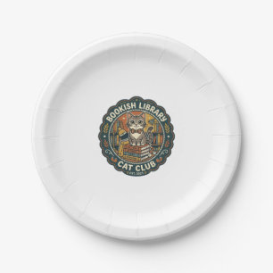 Bookish Library Cat POD Vector Art - Bookish Libra Paper Plate