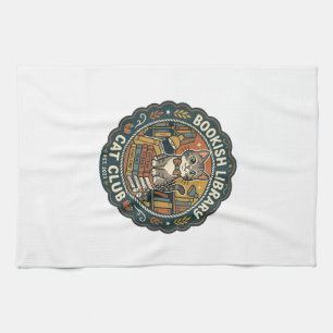 Bookish Library Cat POD Vector Art - Bookish Libra Tea Towel