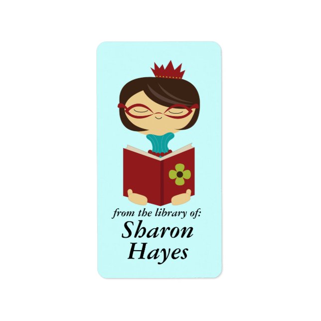 Bookish Library Reading Lady Bookplate Gift Label (Front)
