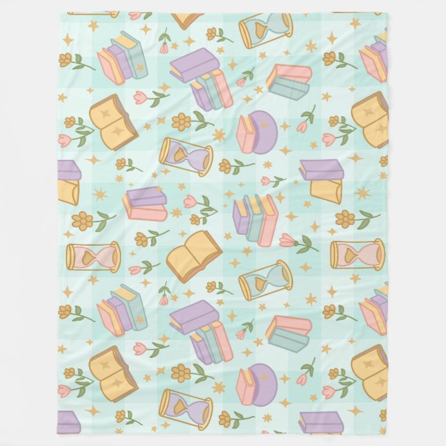 Bookish Magic Pastel Girl Green Fleece Blanket (Front)