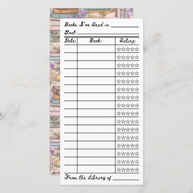 Bookish Reading List Tracker Flat Card (Front/Back)
