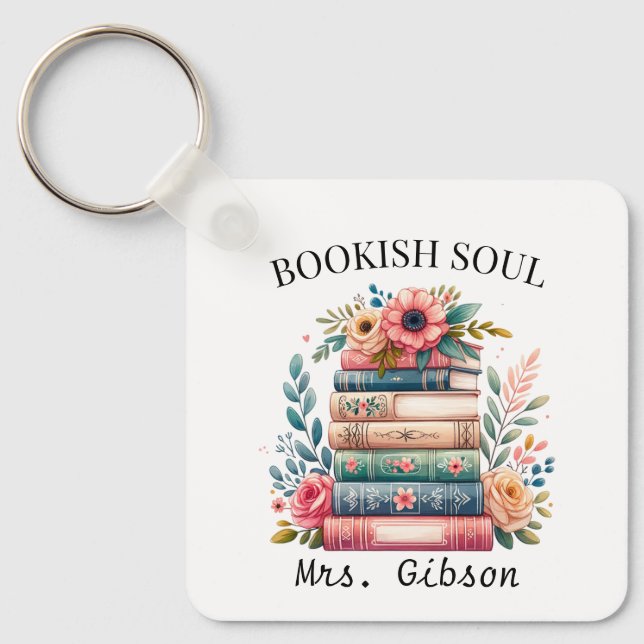 Bookish Soul Book Lover Bookworm Editable Keychain (Front)