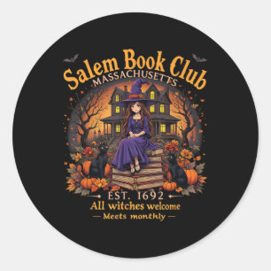 Bookish Spooky Halloween Vintage Salem Book Club B Classic Round Sticker